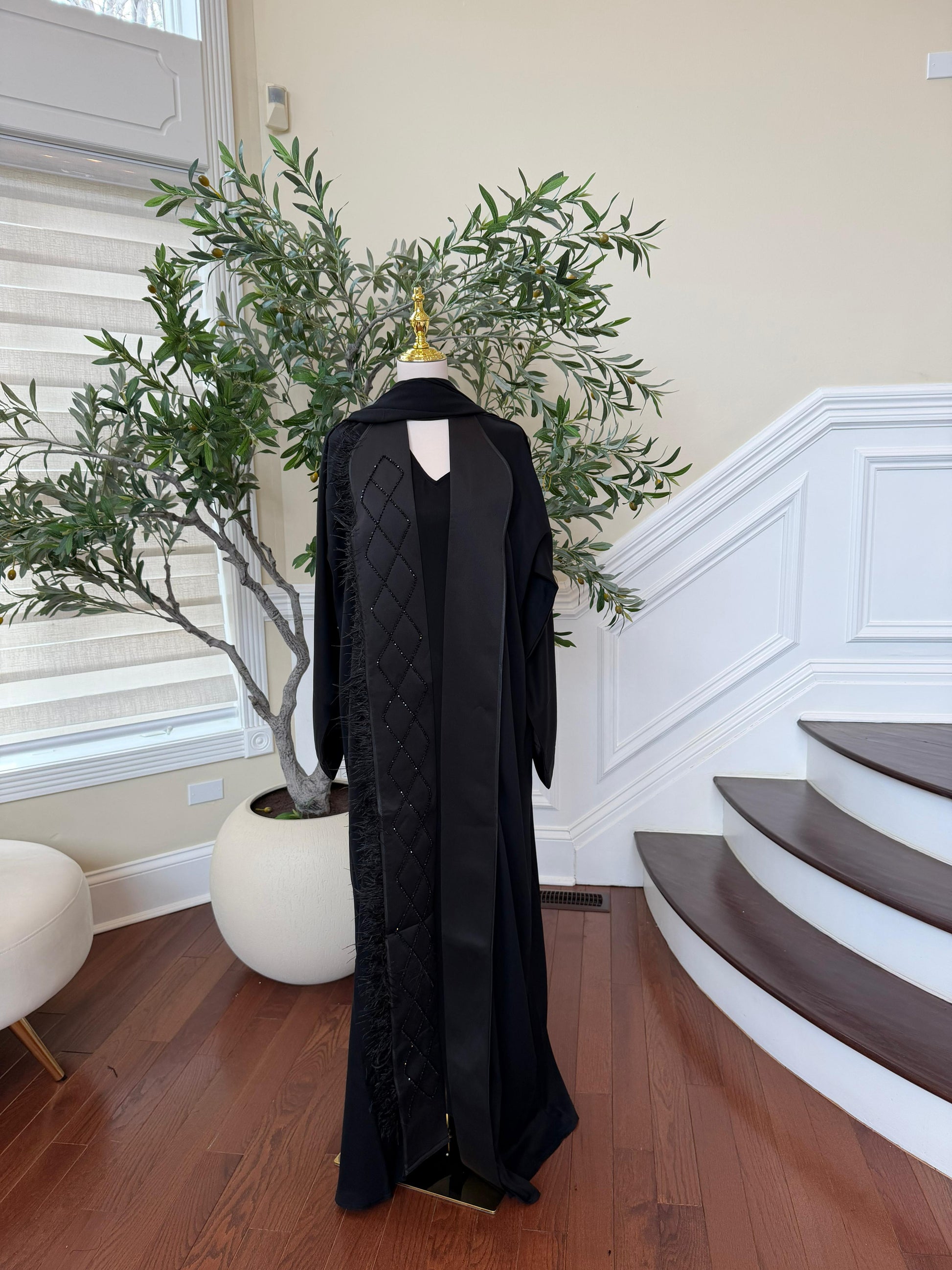 Black Designed Crystal Abaya
