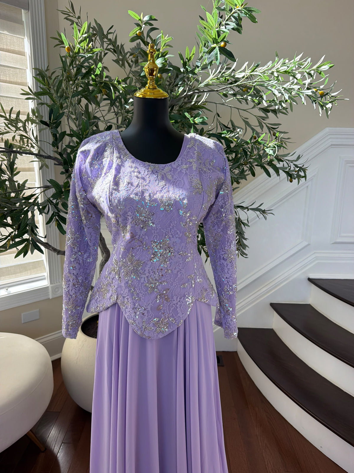 Elegant Lavender Embroidered Two-Piece Gown