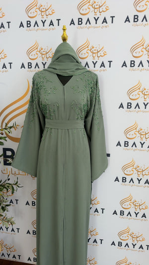 Green Rose Beaded Abaya