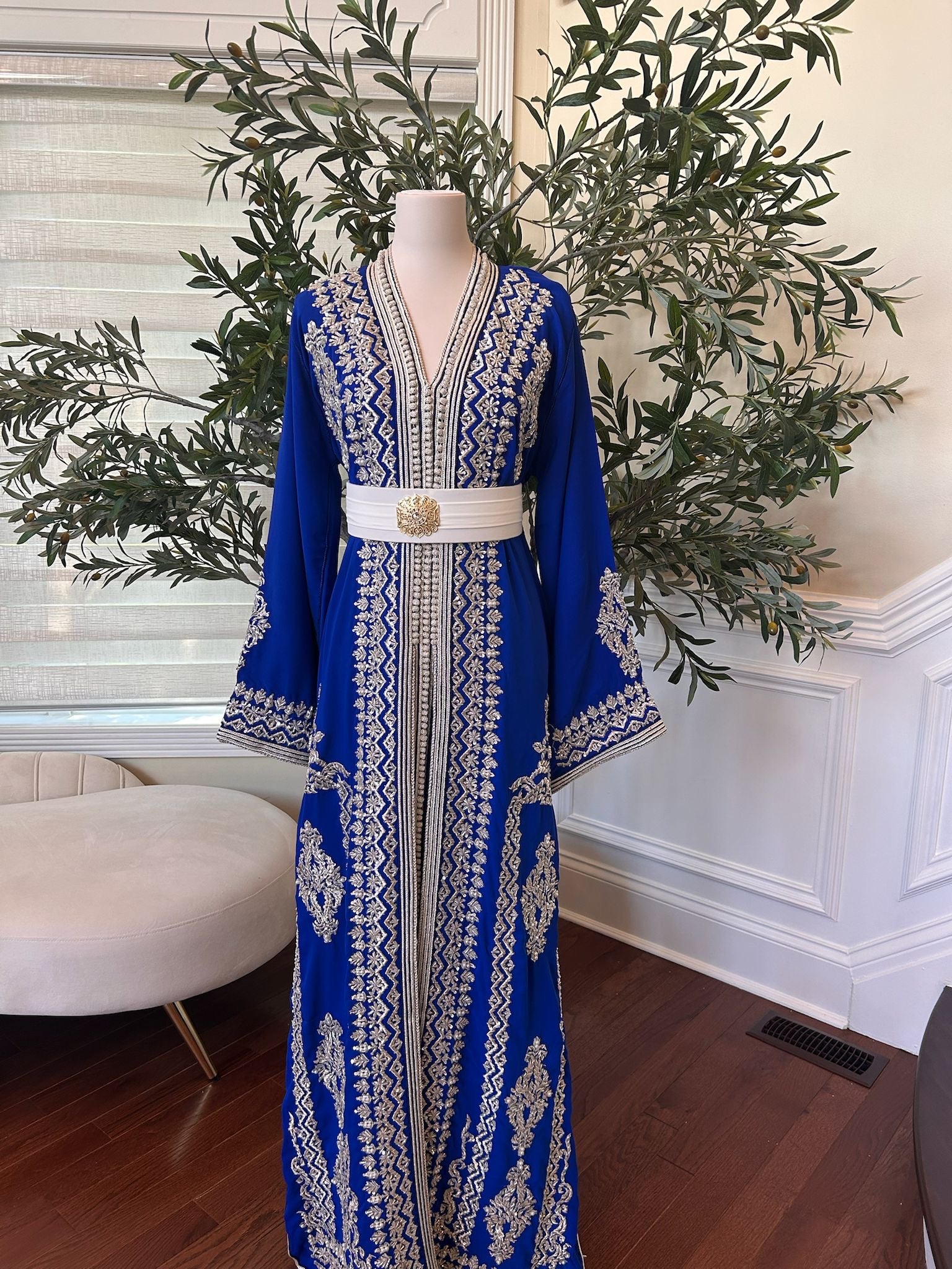 Royal Blue White Detail Kuftan