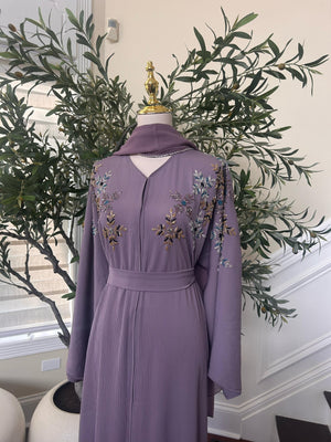 Lavender Beaded Floral Abaya