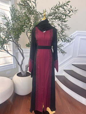 Burgundy Black Elegance Abaya