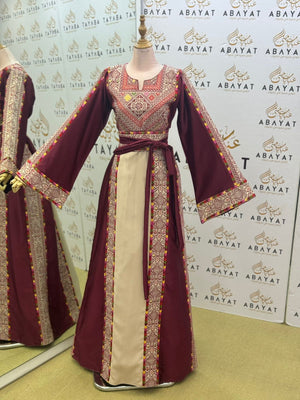 Burgundy Embroidery Embellished Tatreez Thobe