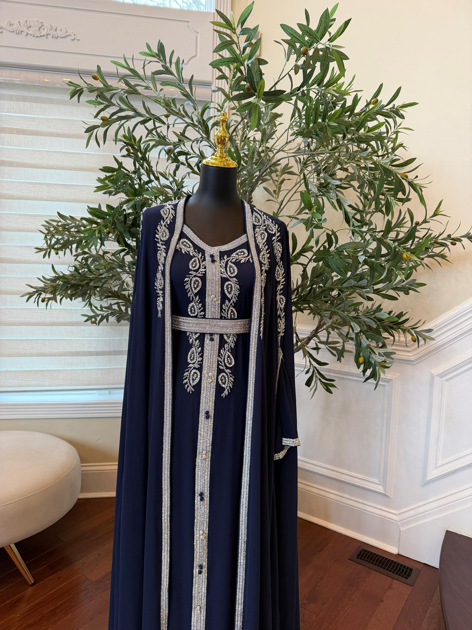 Navy Blue Beaded Royale Kuftan