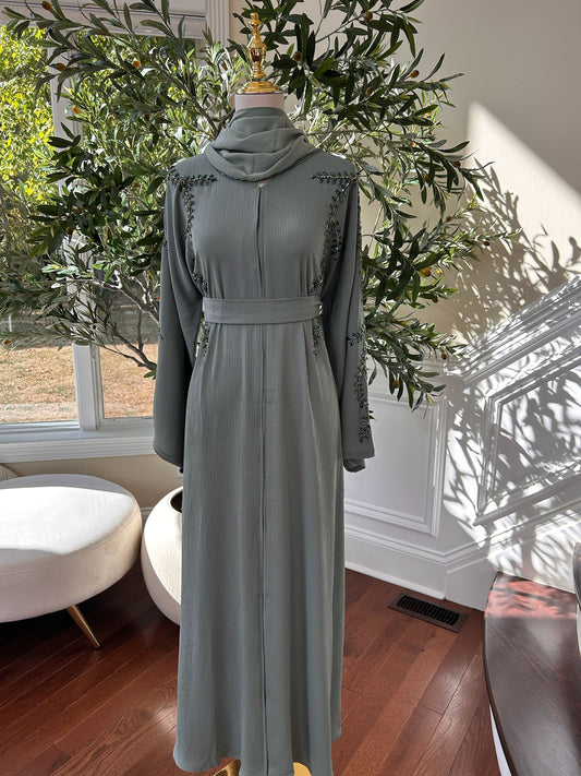 Mint Green Floral Charm Abaya