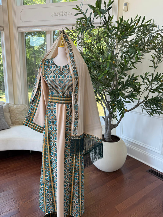 Cream Embroidery Tatreez Kharaz Thobe. Khirka-shall Not included