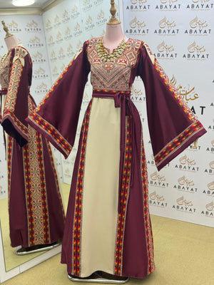 Palestinian Heritage Thobe – Burgundy Panel Design