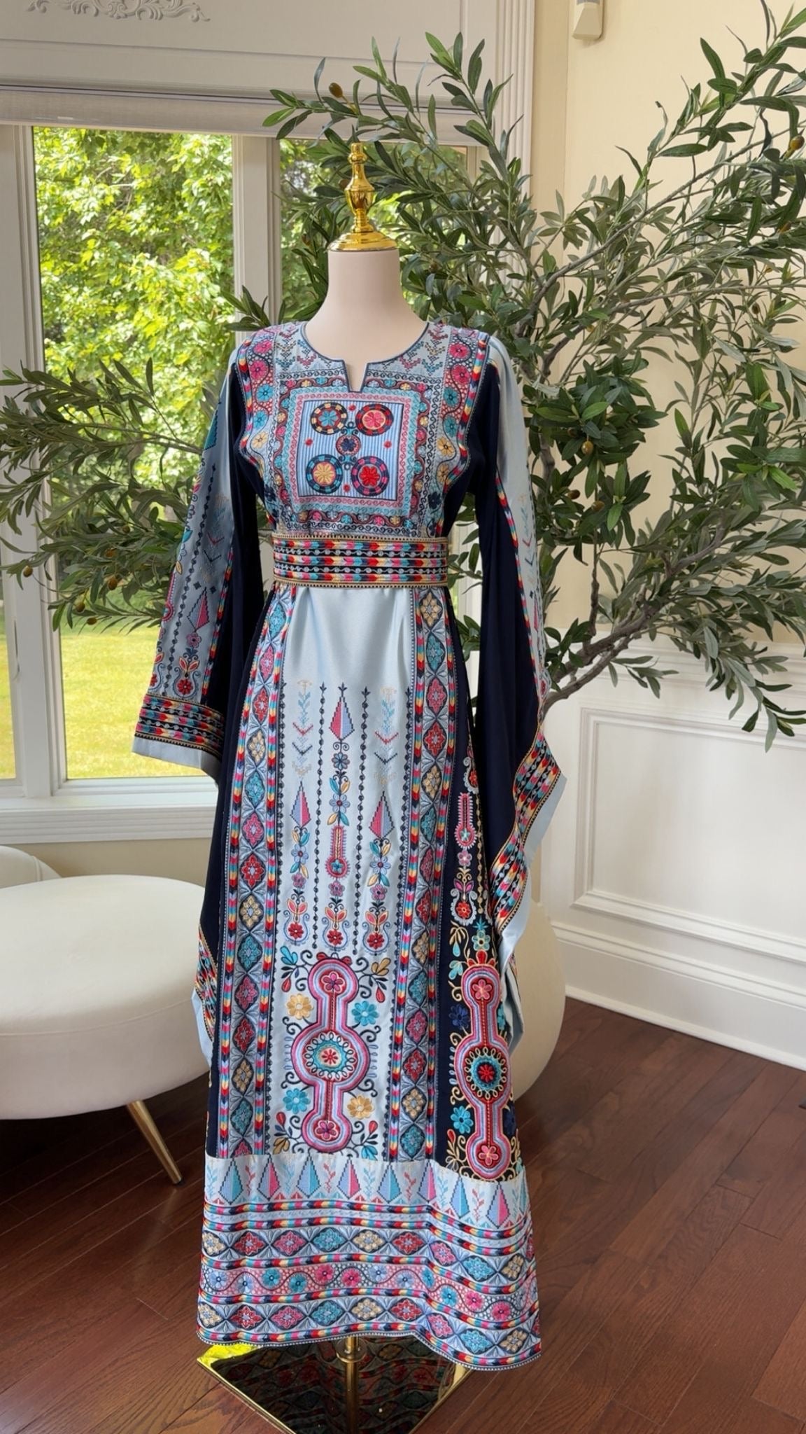Blue Embroidery Tatreez Thobe/A