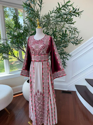 Cream Embroidery Tatreez Red Thobe