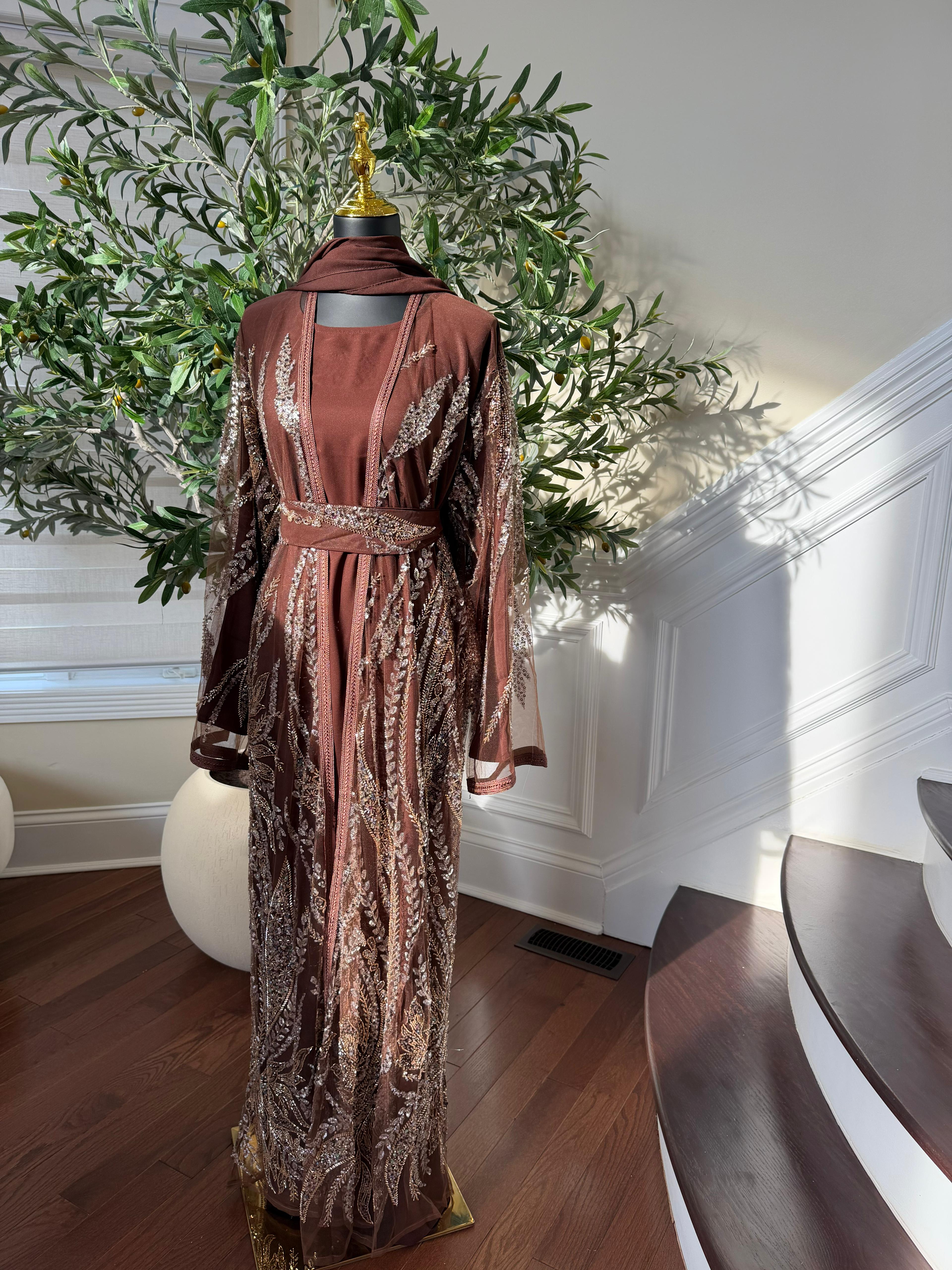 Mocha Sequin Two Piece Abaya