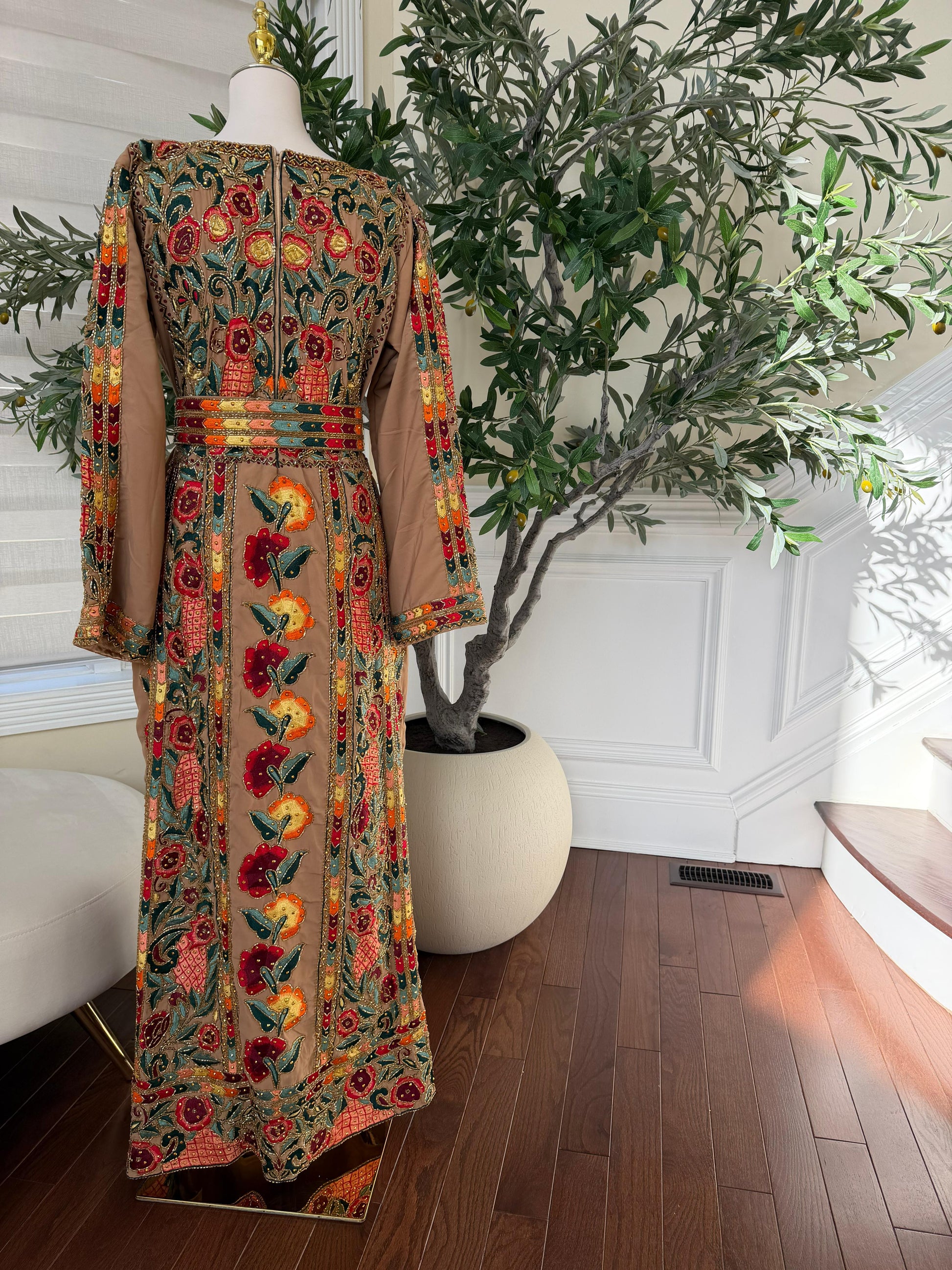 Tan Luxury Heavy Beaded Velvet Thobe