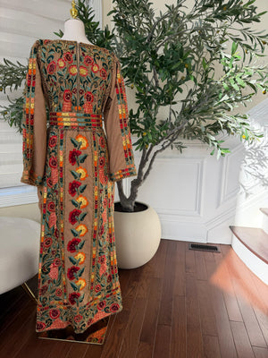 Tan Luxury Heavy Beaded Velvet Thobe