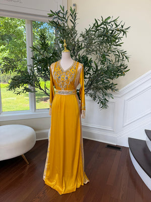 Yellow Beaded Embroidery Elegance Kuftan