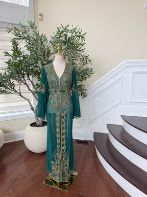 Emerald Green Stone Cardigan Abaya