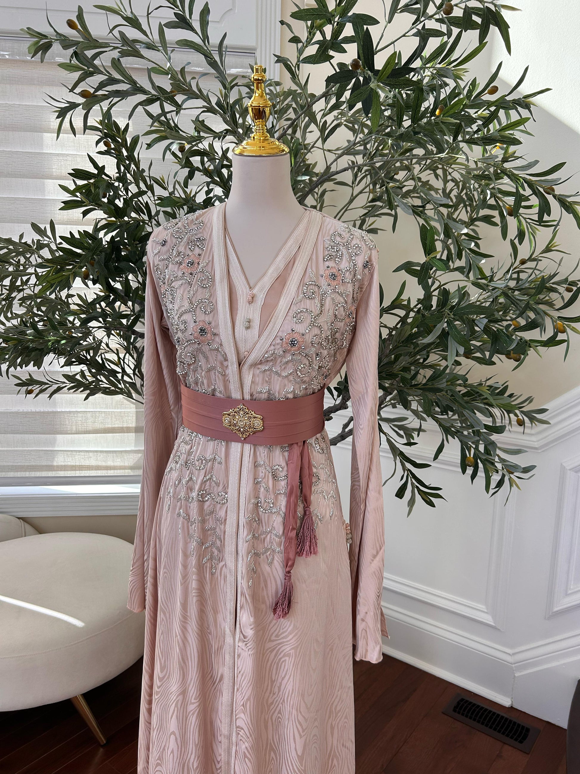 Light Pink Beaded Stone Kuftan