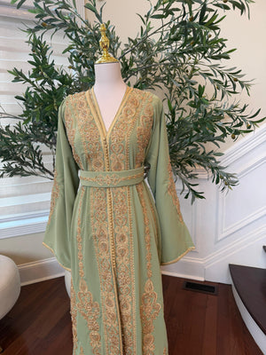 Sage Green Golden Embroidery Kuftan