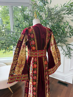 Burgundy Embroidery Tatreez Velvet Thobe