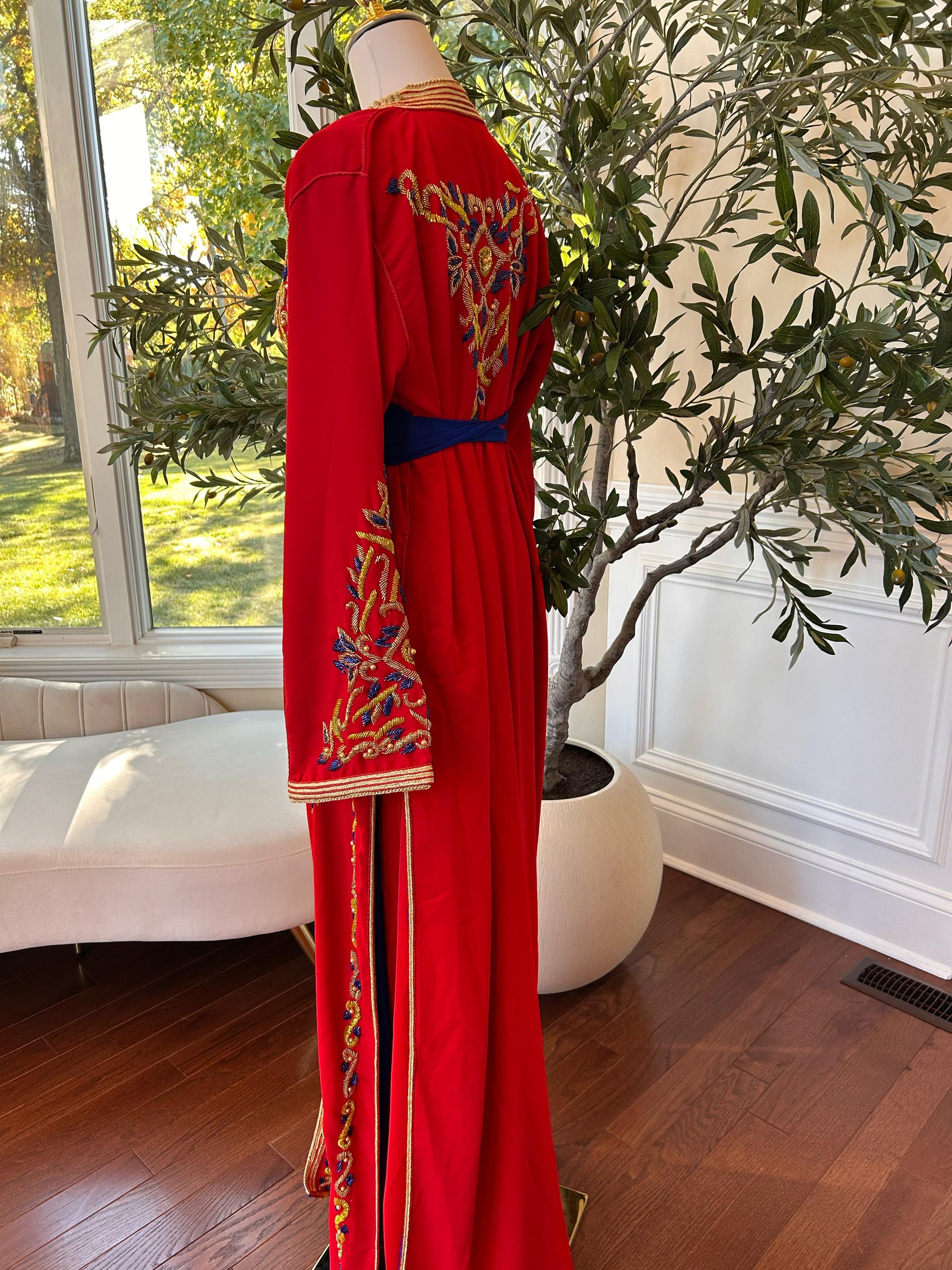 Red Golden Embellished Beaded Kuftan
