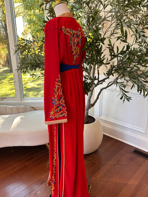 Red Golden Embellished Beaded Kuftan