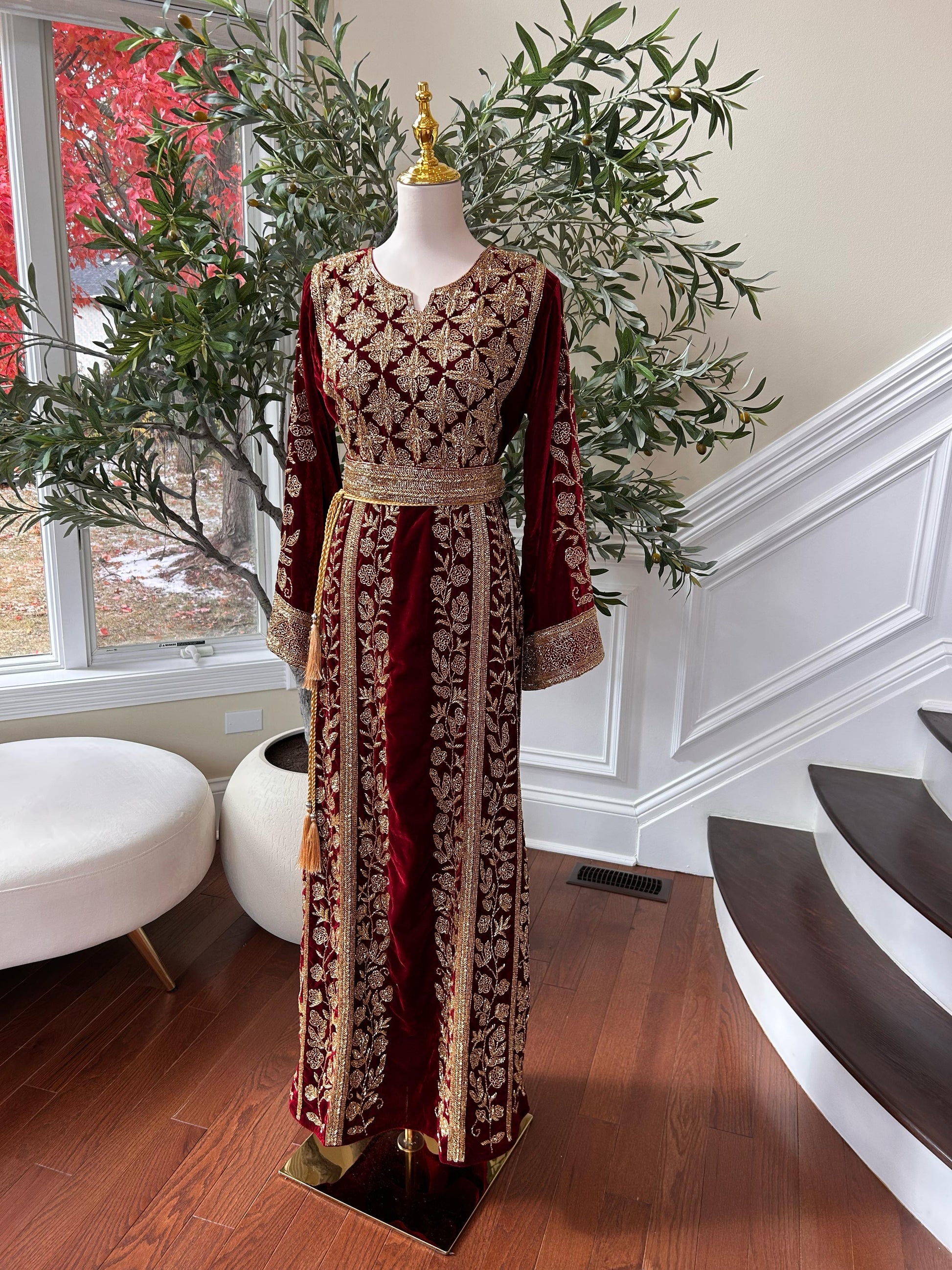 Golden Red Beaded Stone Thobe