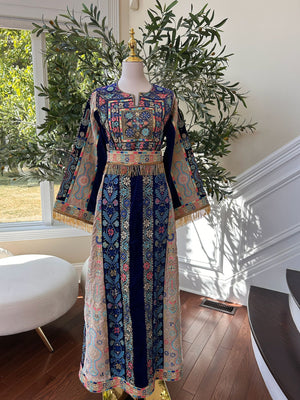 Blue Tatreez Velvet Embroidered Tatreez Thobe