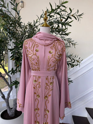 Golden Pink Detail Essence Abaya