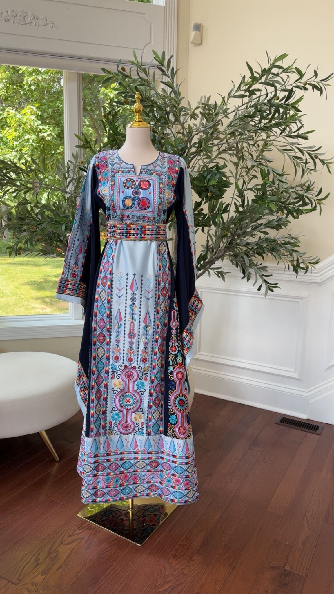 Blue Embroidery Tatreez Thobe/A