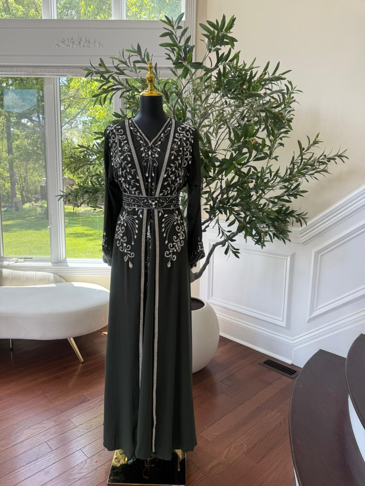 Dark Olive Two Piece Abaya Kuftan