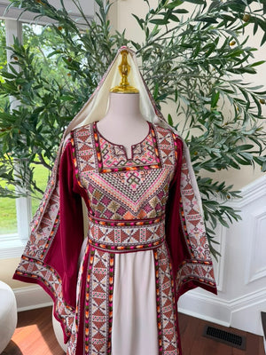 White Embroidery Tatreez Red Thobe