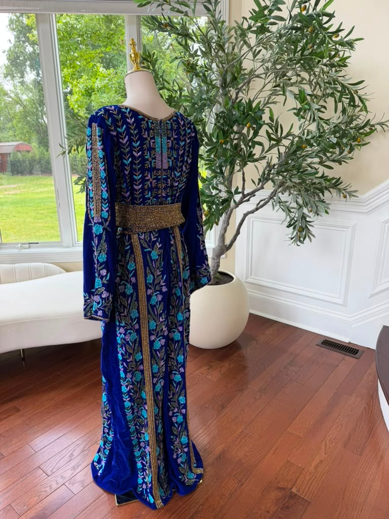 Blue Velvet Beaded Stone Elegance Thobe