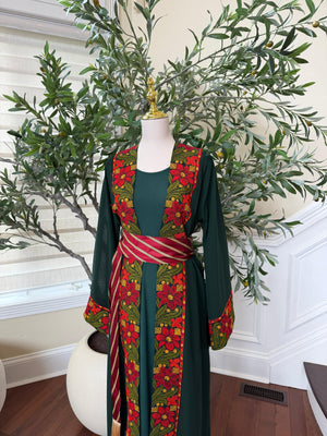 Green Embroidery Floral Tatreez Thobe