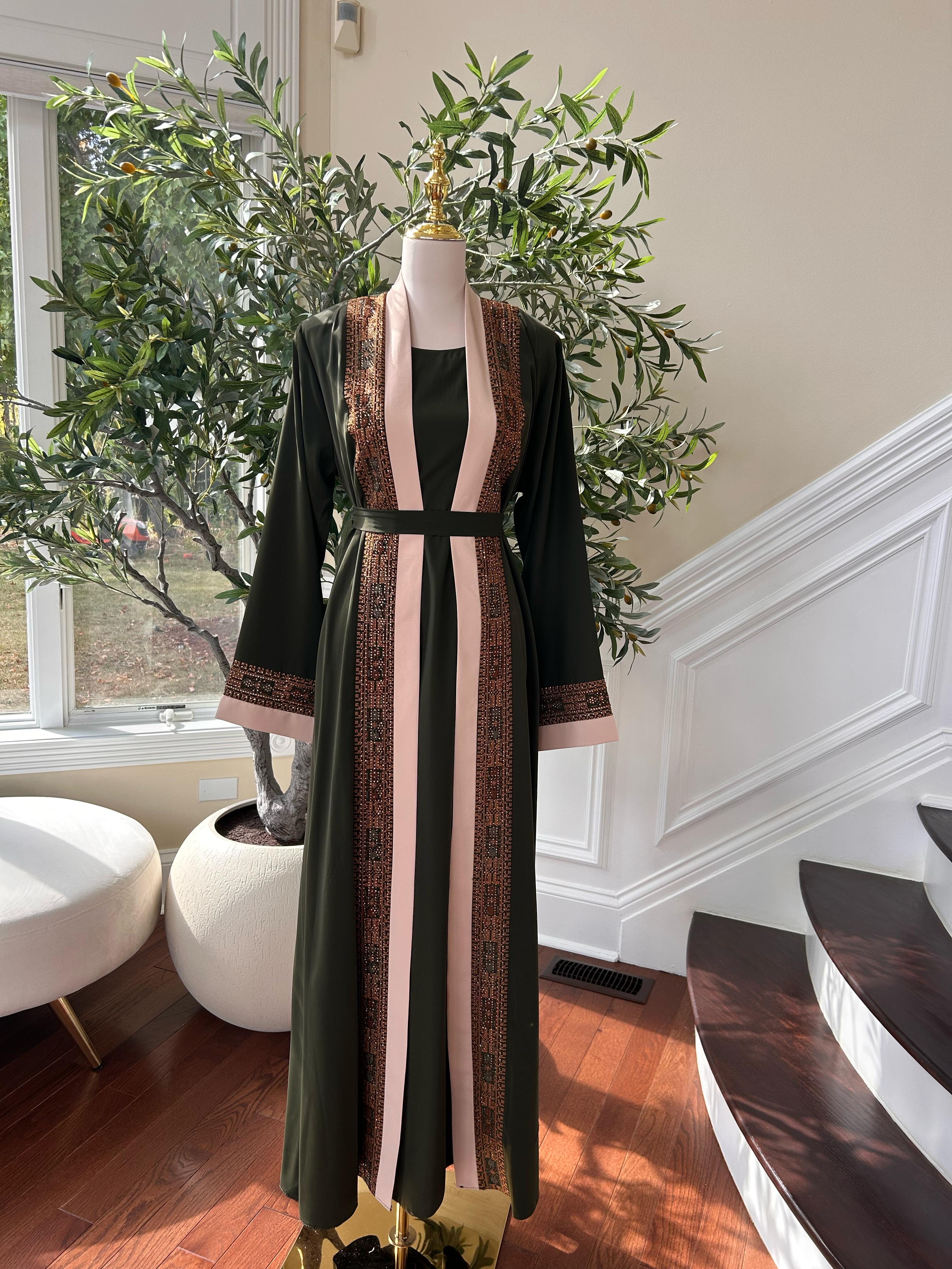 Green Two Piece Beaded Tatreez Abaya