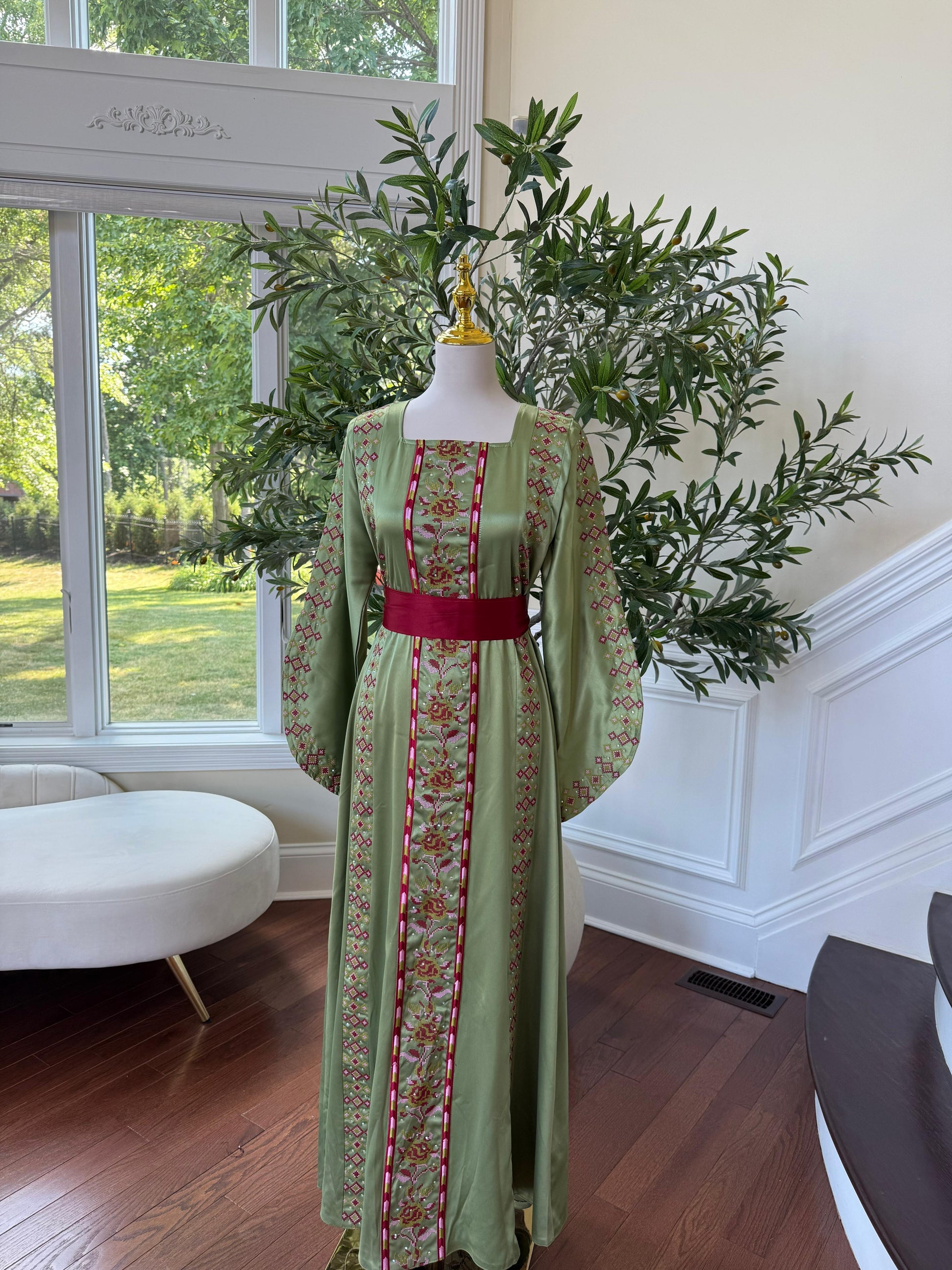 Green Satin Tatreez Thobe