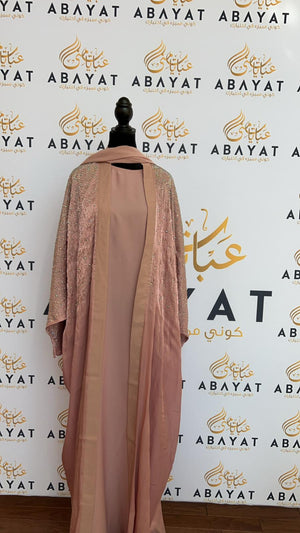 Elegant Blush Pink Sparkled Abaya Set with Coordinating Hijab #8097623