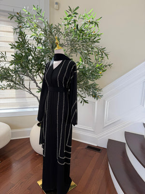 Black Silver Beaded Essence Abaya