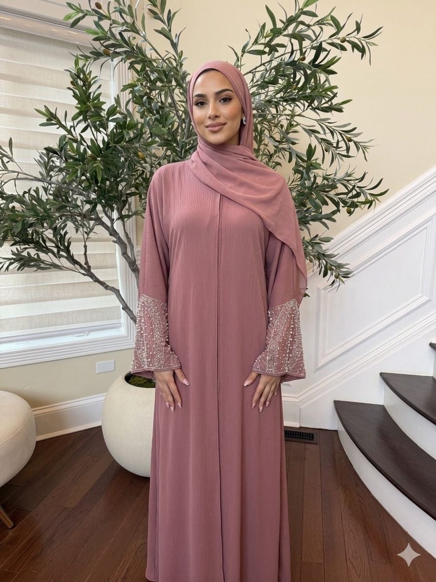 Pink Blush Rose Sleeve Abaya