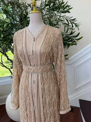 Beige Beaded Two Piece Kuftan