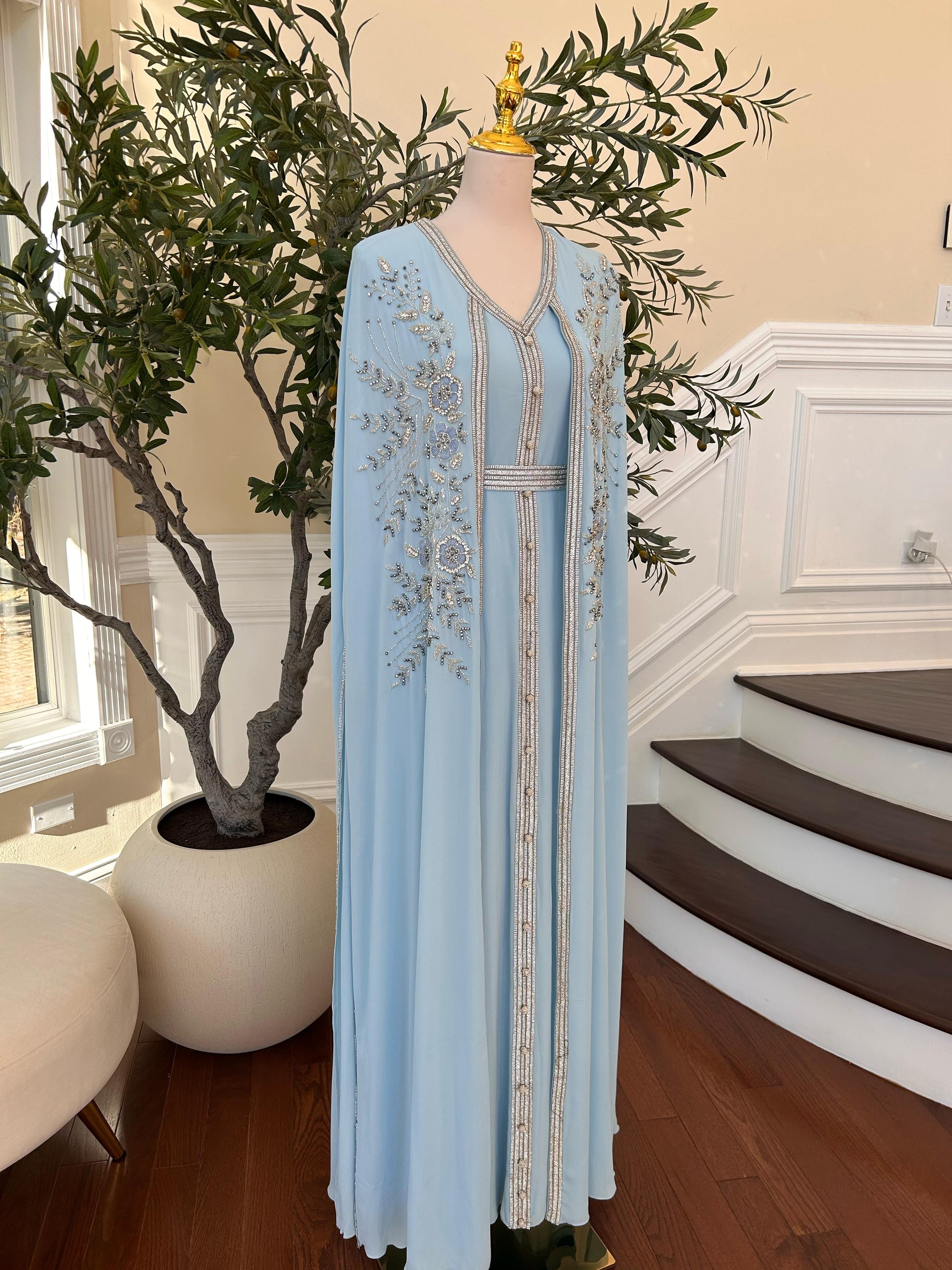 Baby Blue Floral Elegance Kuftan