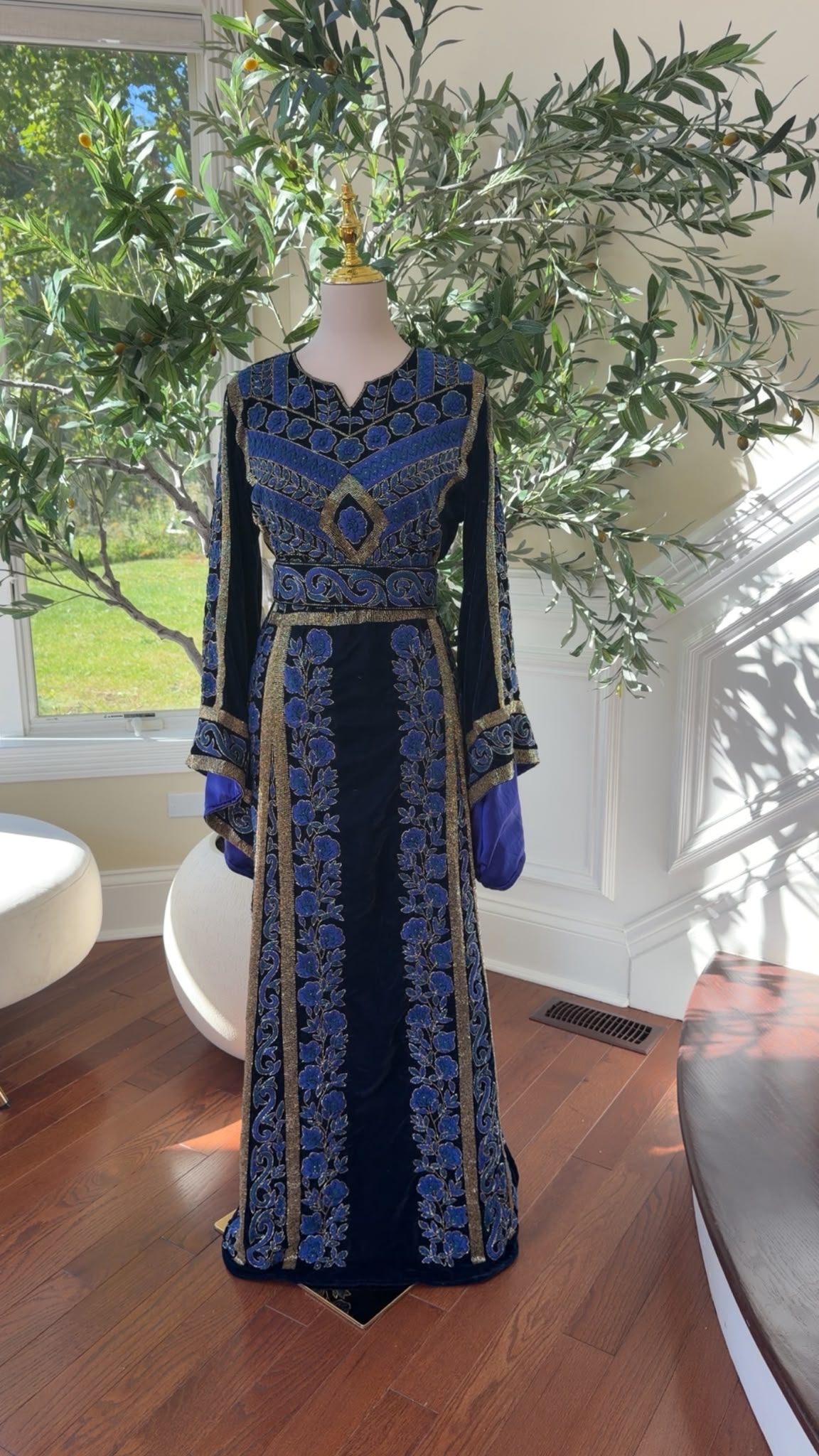 Royal Midnight Blue Embroidered Traditional Thobe (scarf not included)
