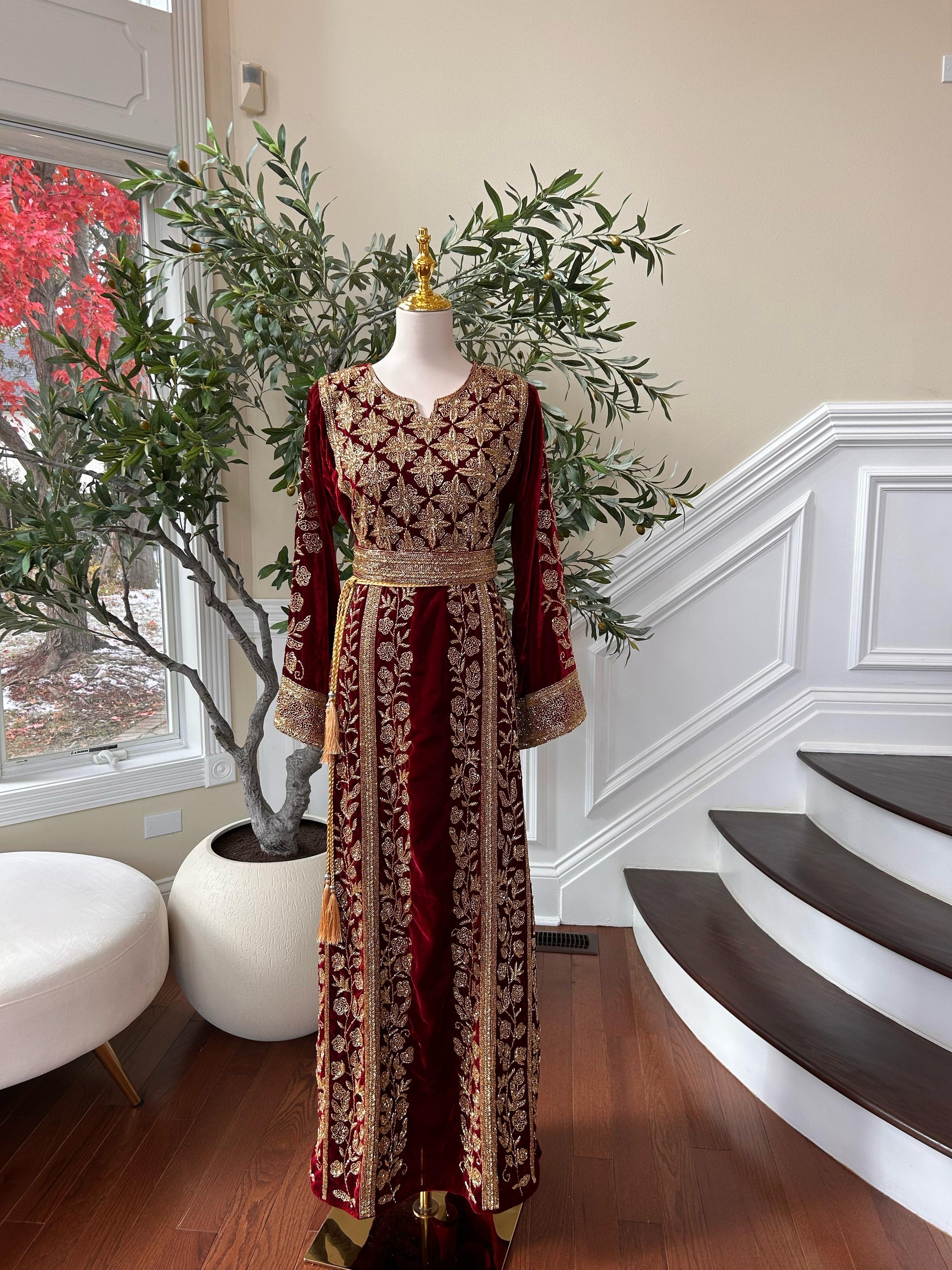 Golden Red Beaded Stone Thobe