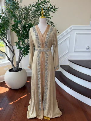 Beige Beaded Elegance Kuftan