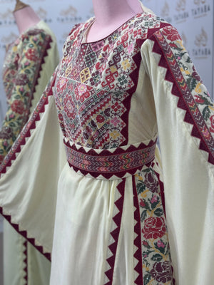 Heritage Thobe – Burgundy & Rose Floral Palestinian Embroidery