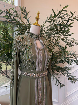 Olive Beaded Stone Kuftan