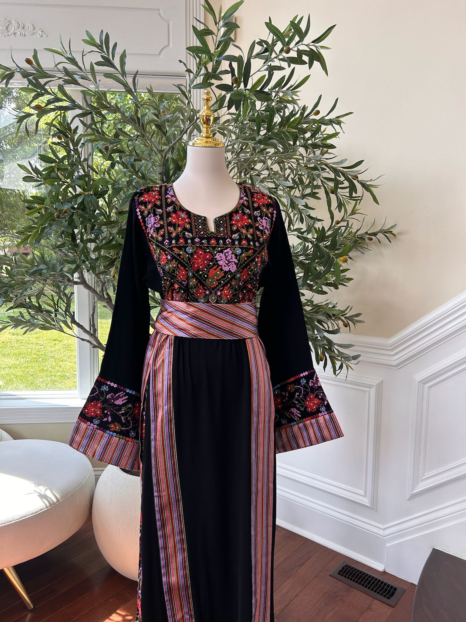 Embroidery Black Thobe Tatreez Detail