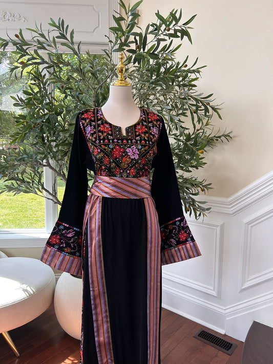 Embroidery Black Thobe Tatreez Detail