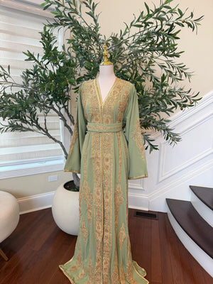 Sage Green Golden Embroidery Kuftan