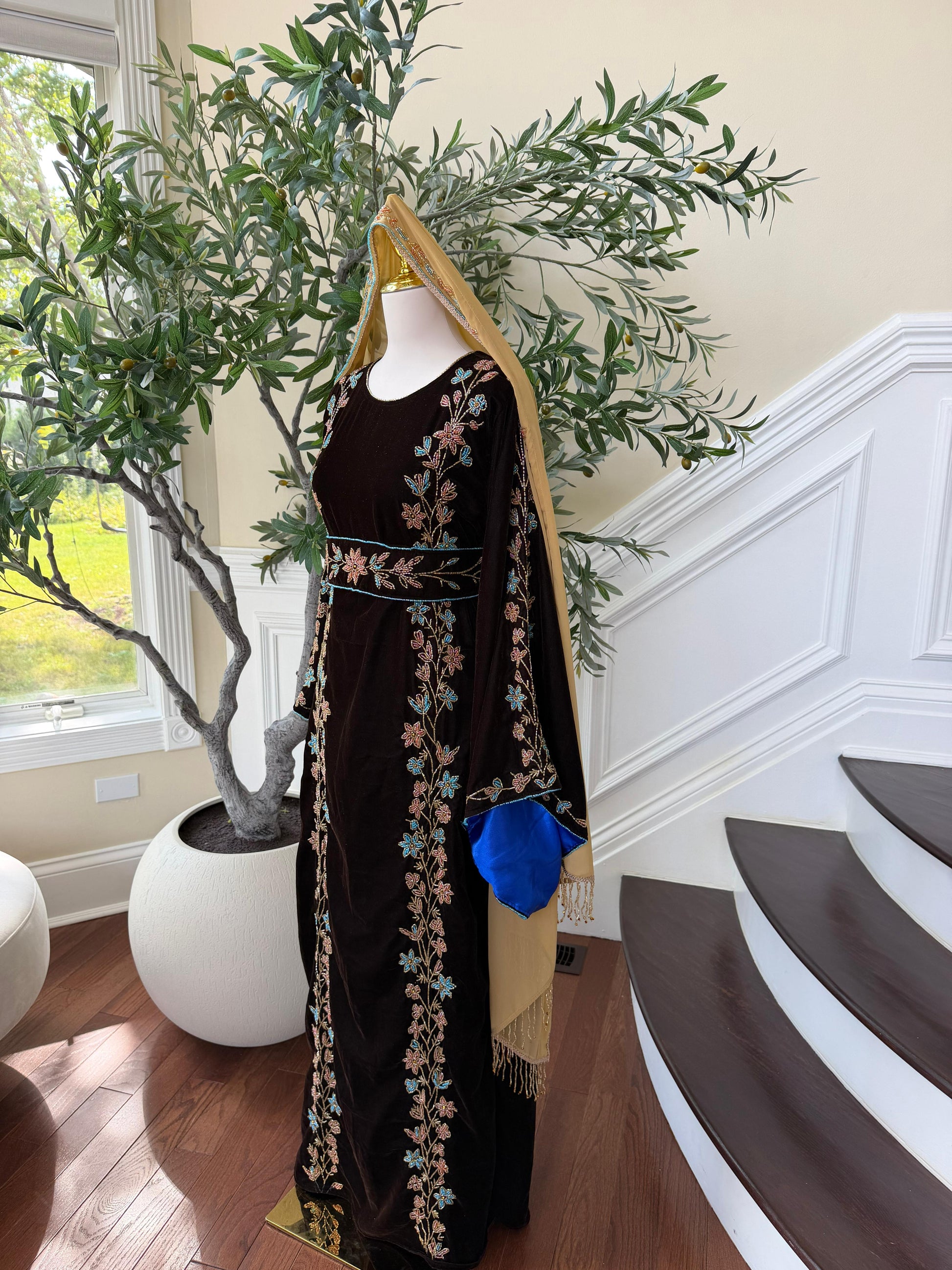 Brown Velvet Beaded Stone Elegance