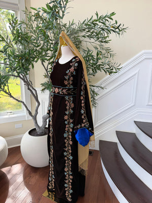 Brown Velvet Beaded Stone Elegance
