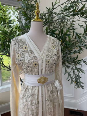 White Beaded Embroidery Kuftan