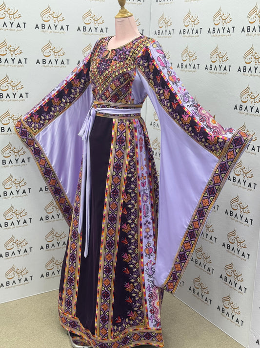 Purple & Lilac Palestinian Embroidered Thobe – Elegant Tatreez Occasion Dress 09042025